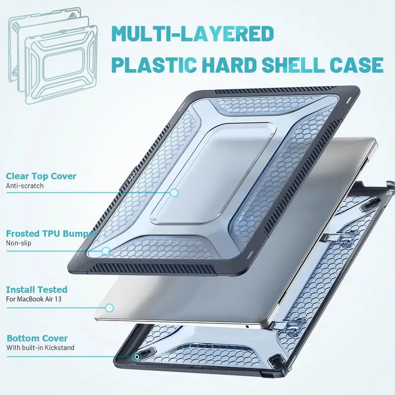Husa protectoare transparenta ultra-subtire pentru laptop, cu suport pliabil, design structura fagure, 13 inch, multicolor