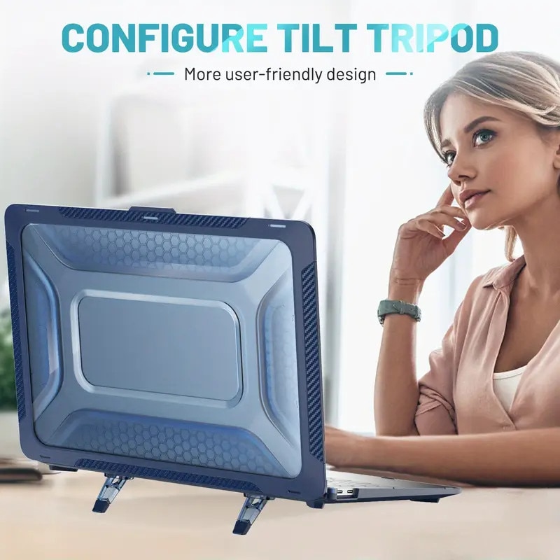 Husa protectoare transparenta ultra-subtire pentru laptop, cu suport pliabil, design structura fagure, 13 inch, multicolor