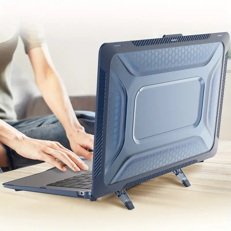 Husa protectoare transparenta ultra-subtire pentru laptop, cu suport pliabil, design structura fagure, 13 inch, multicolor
