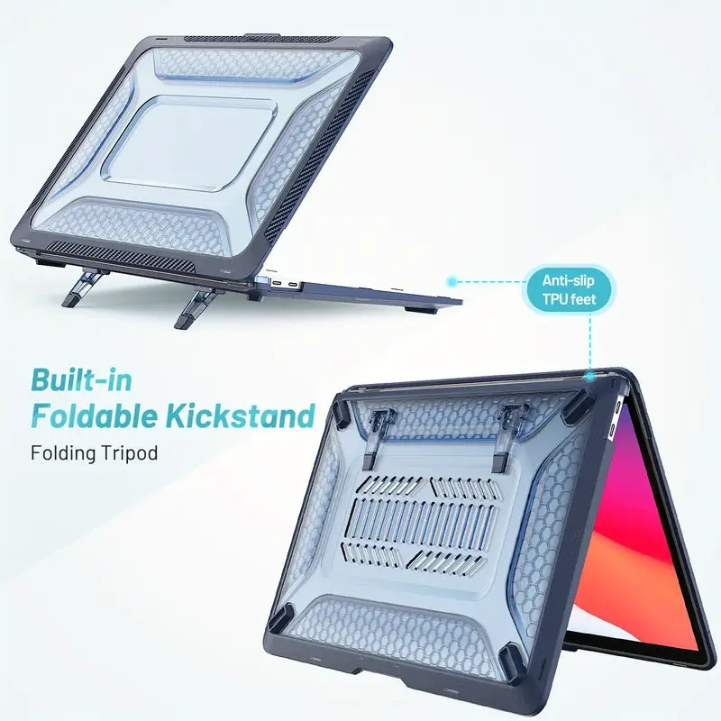 Husa protectoare transparenta ultra-subtire pentru laptop, cu suport pliabil, design structura fagure, 13 inch, multicolor