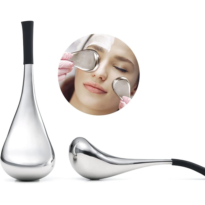 Set 2 aparate de masaj facial, bile de racire din otel inoxidabil, anti-imbatranire, negru