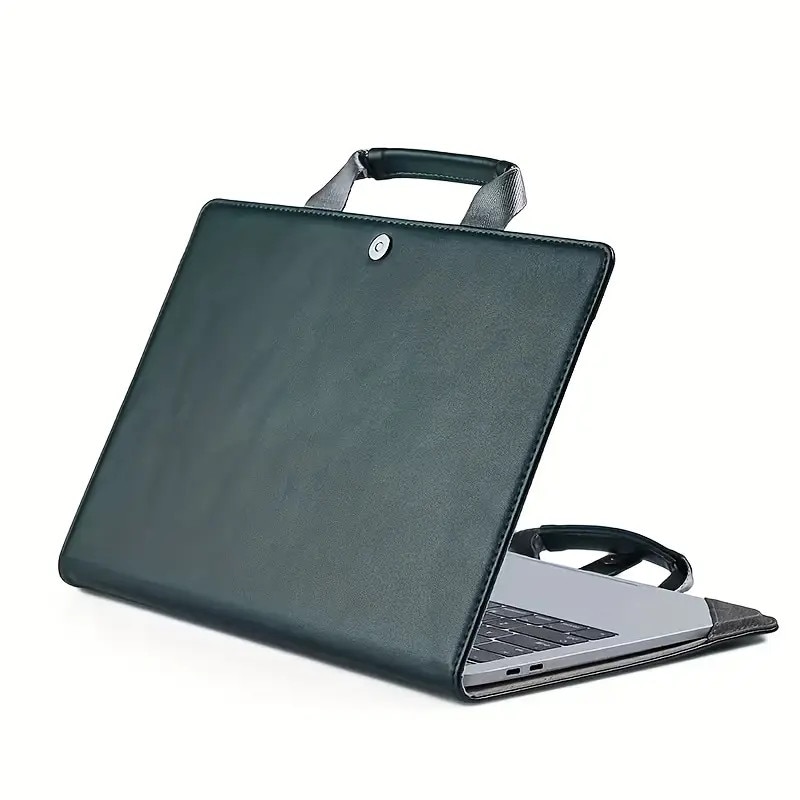 Geanta laptop business, design elegant, culoare verde inchis, pentru laptopuri de 12 inch, protectie dubla.