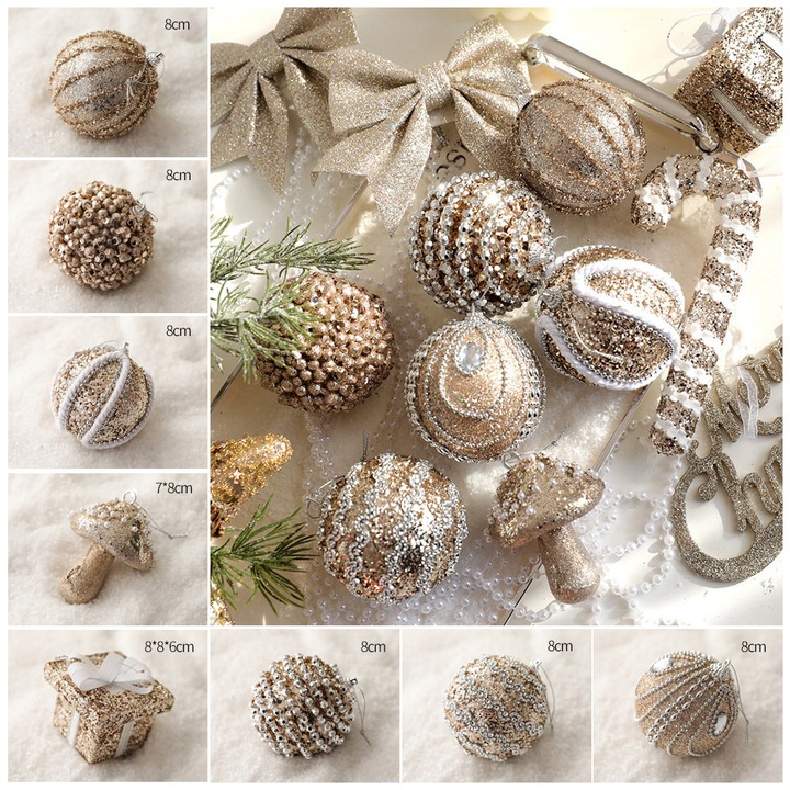 Set globuri de Craciun, forme neregulate, multicolore, 30x30cm