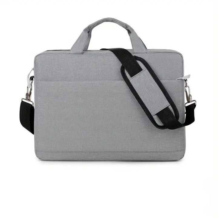 Geanta laptop, 14 inch, gri, cu curea ajustabila si inchidere cu fermoar, set multifunctional.