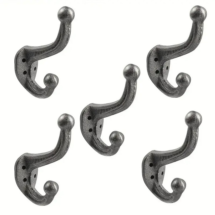 Set de 5 cuiere din fonta, design cu doua capete, aspect retro, negru antic