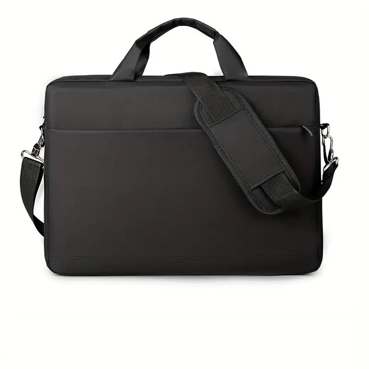 Husa laptop 14 inch, neagra, cu curea ajustabila si buzunar cu fermoar, set de protectie completa