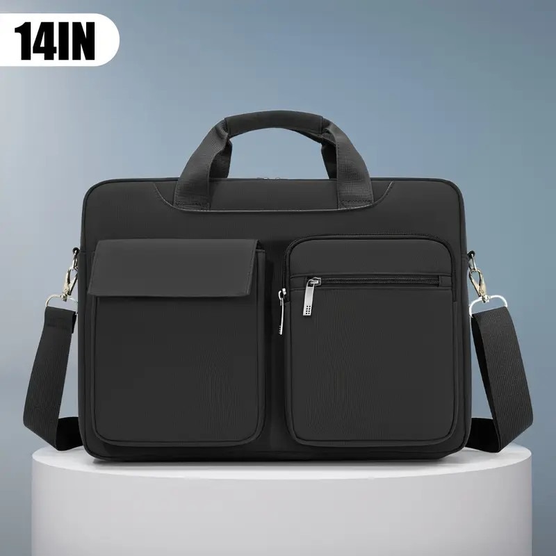 Geanta laptop, model business, compartiment pentru laptop de 14 inch, neagra, set de transport multifunctional