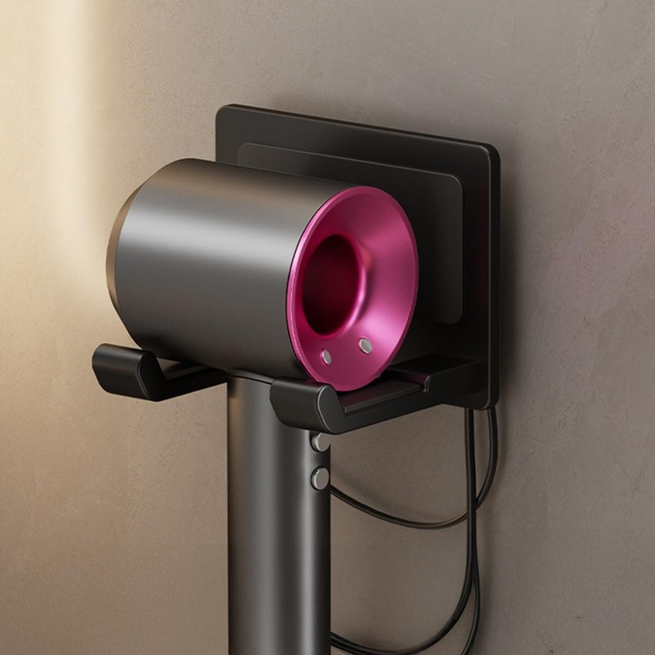 Suport pentru uscator de par, aluminiu de aviatie, design fara gauri, management cablu, alb