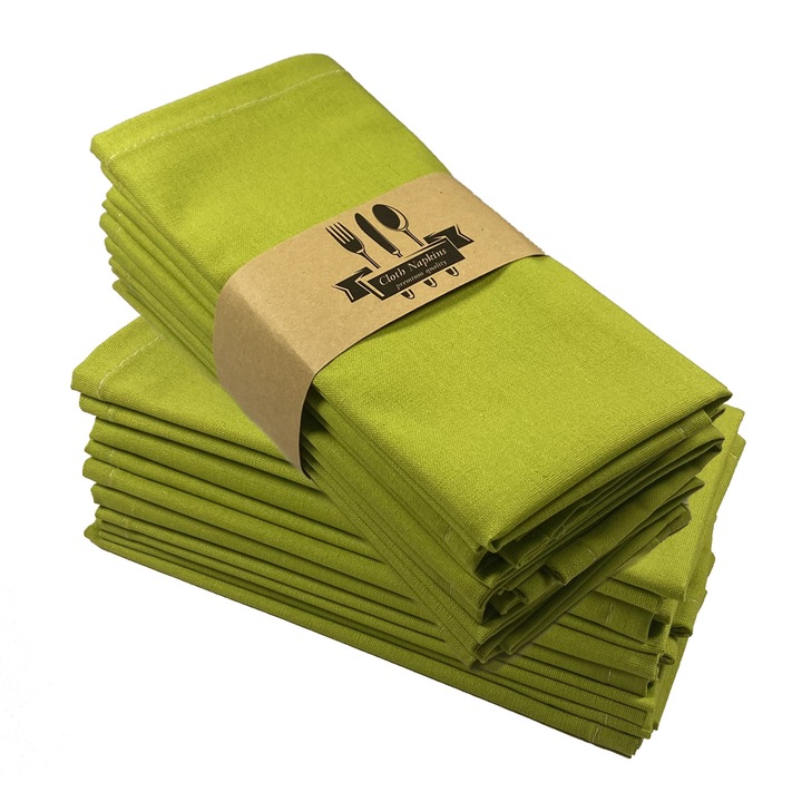 Set de 12 servete din amestec de in si bumbac, 40x40cm, verde smarald, reutilizabile, pentru acasa si evenimente