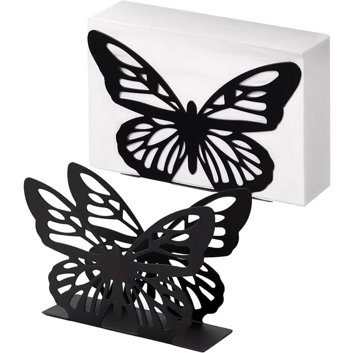 Suporturi servetele metalice, set de 2, design elegant, model fluture, 15x20cm