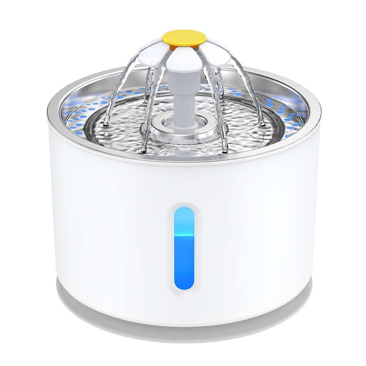 Fontana de baut pentru pisici 2.4L, sistem de filtrare in 4 etape, 3 moduri de curgere a apei, cu LED, capacitate mare