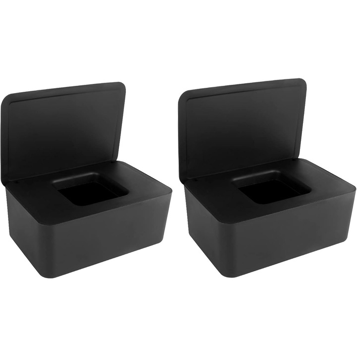 Set suporturi servetele, 2 buc, plastic, negru, 18x11x7cm
