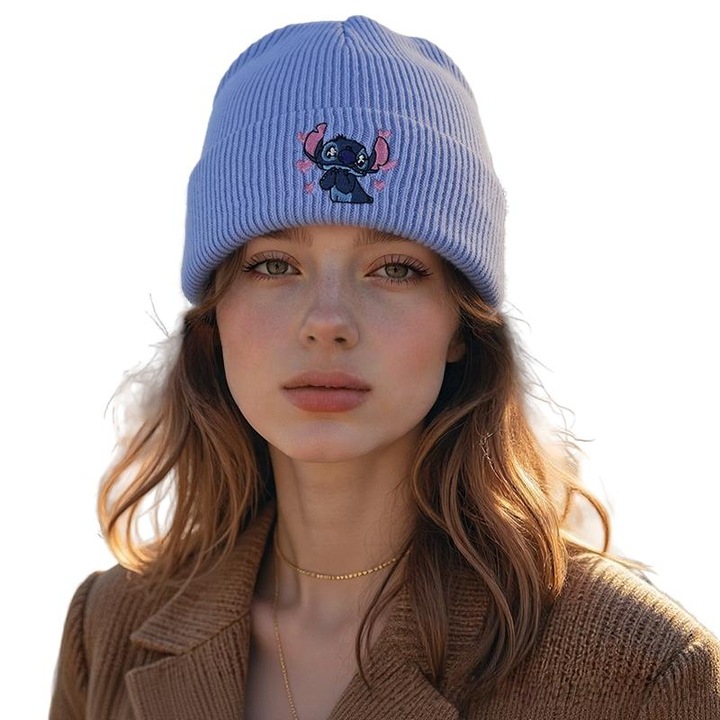 Шапка, дамска, плетена, европейски и американски популярен стил, топла, тъмносиня