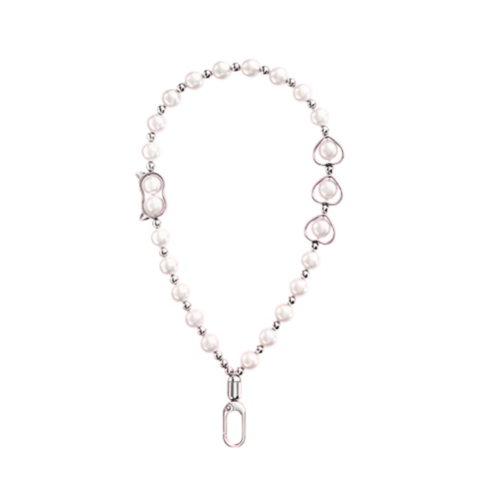 Snur de perle pentru telefon cu placa de protectie, anti-pierdere, model scurt, culoare alba, pentru barbati si femei