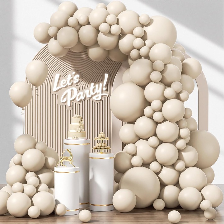Комплект от 103 пясъчнобели балона, висококачествени балони, 18,12,10,5 инча, комплект арка от балони, подходящи за детски партита, декорации за рождени дни и др., пясъчнобял