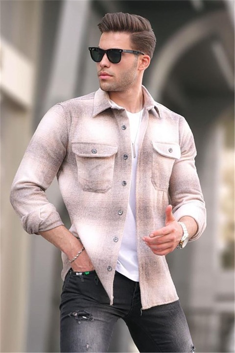 Мъжки ризи, Памук, Madmext, 362925, Бежов, S