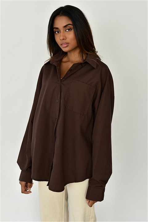 Дамски ризи, Памук, Madmext, 333725, Тъмно кафяво, S
