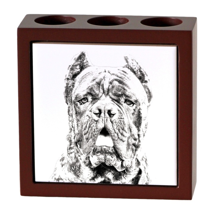 Suport birou personalizat din lemn cu imprimeu caine, 13x13x4.5cm, set