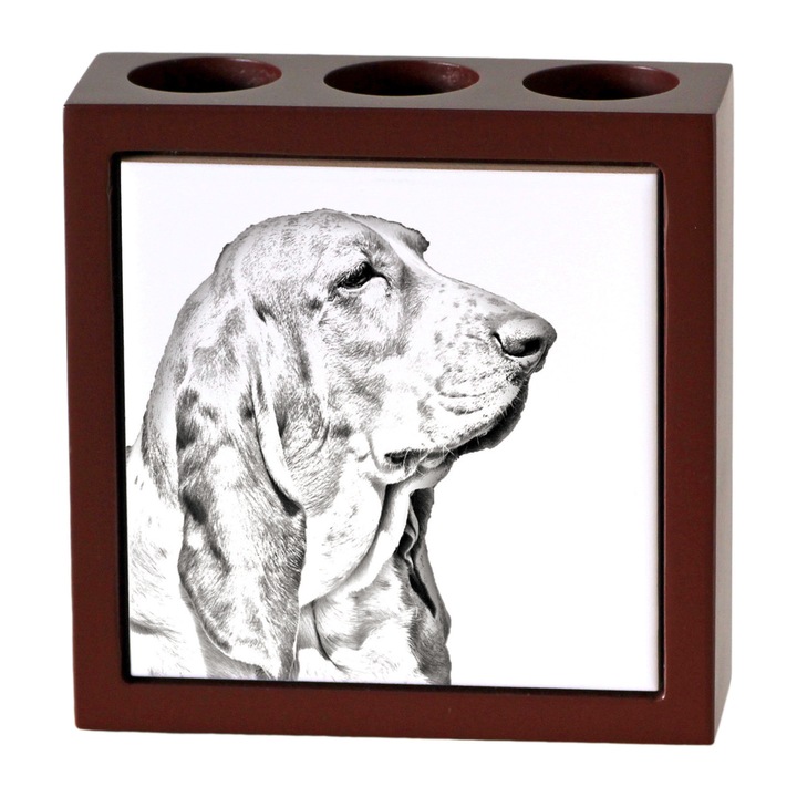 Suport birou personalizat din lemn cu imprimeu caine, 13x13x4.5cm, set