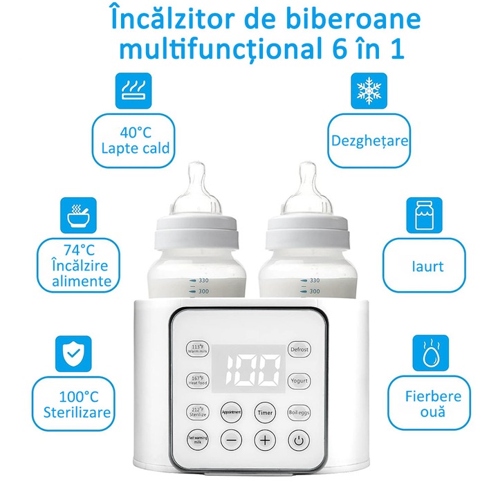 Wuciray® Преносим нагревател за бутилки Нагревател за бебешки бутилки Twin 9 в 1 Мултифункционален - с LCD екран, прецизен контрол на температурата, за мляко и храна 24 часа, бял