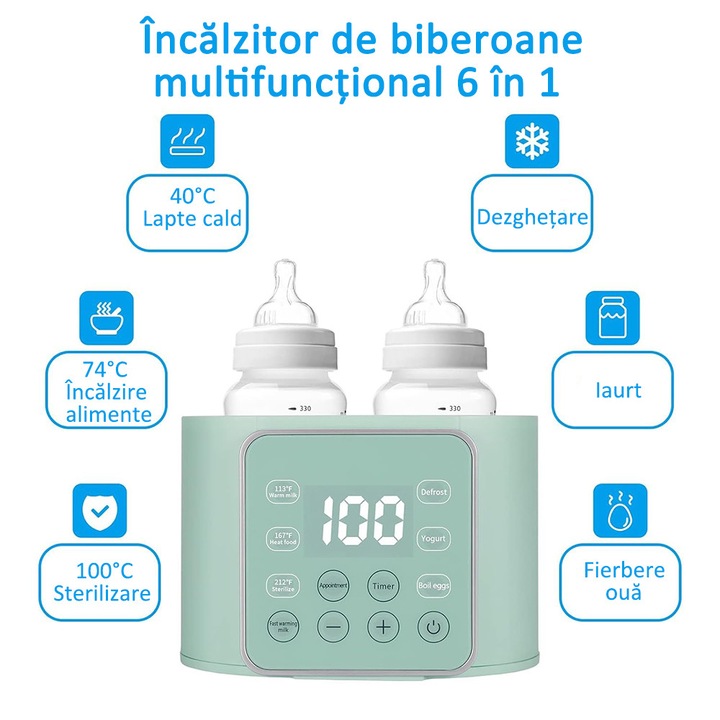 Wuciray® Преносим нагревател за бутилки Нагревател за бебешки бутилки Twin 9 в 1 Мултифункционален - с LCD екран, прецизен контрол на температурата, за мляко и храна 24 часа, зелен