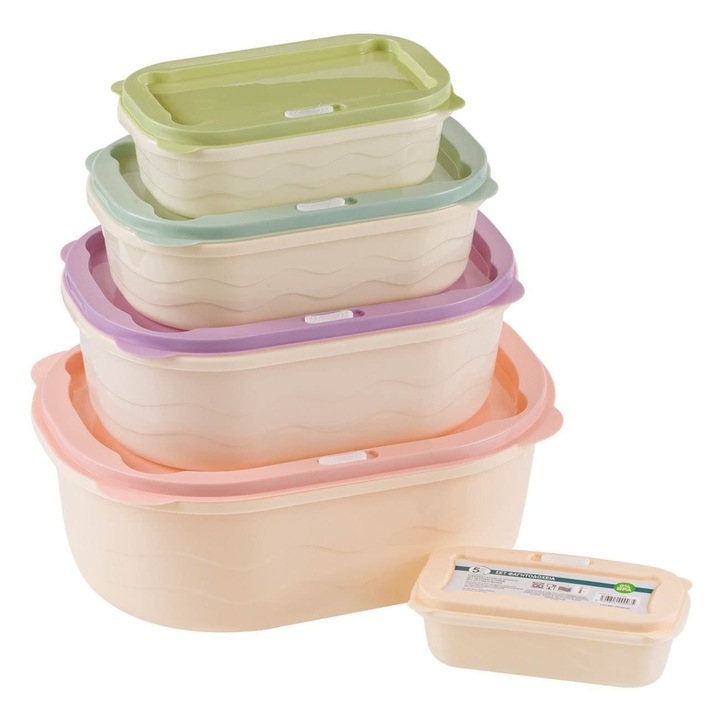 Élelmiszertároló készlet, többszínű, 230ml / 550ml / 1.2L / 2.2L / 3.5L űrtartalom, 5 darab, MYONNA IT & E- COMMERCE ®