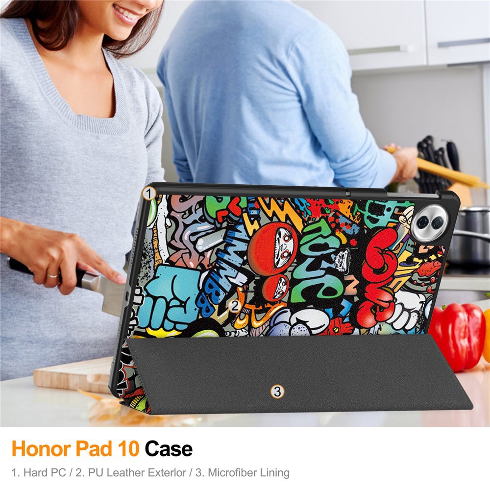 Husa tableta pentru Honor Pad 10, SKYDDAR INNOVATION, cu suport Multi-Unghi si functie Sleep/Wake, FoldPro, Urban vibe, set cu sticker