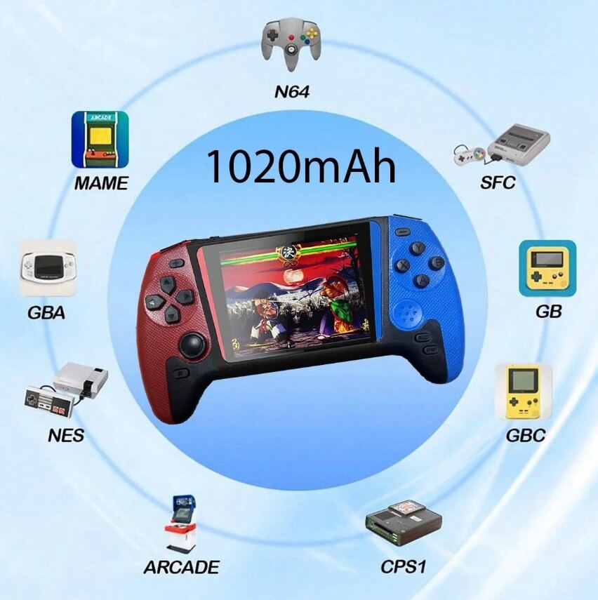 Consolă portabilă Retro-Bit, 500 jocuri, ecran HD 3.5 inch, baterie reîncărcabilă 1200 mAh, dimensiune 16 cm