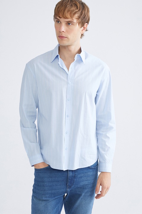 LC WAIKIKI, Camasa de bumbac cu maneci lungi si dungi, Albastru pastel, S