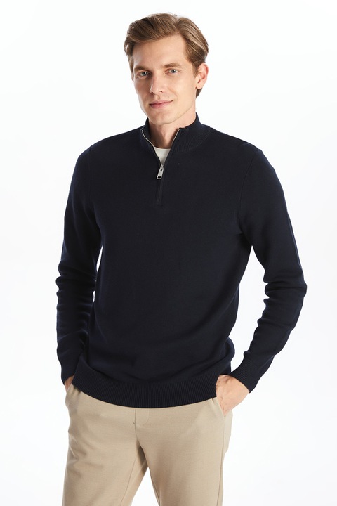 LC WAIKIKI, Pulover de bumbac cu fenta cu fermoar, Albastru ultramarin, 2XL