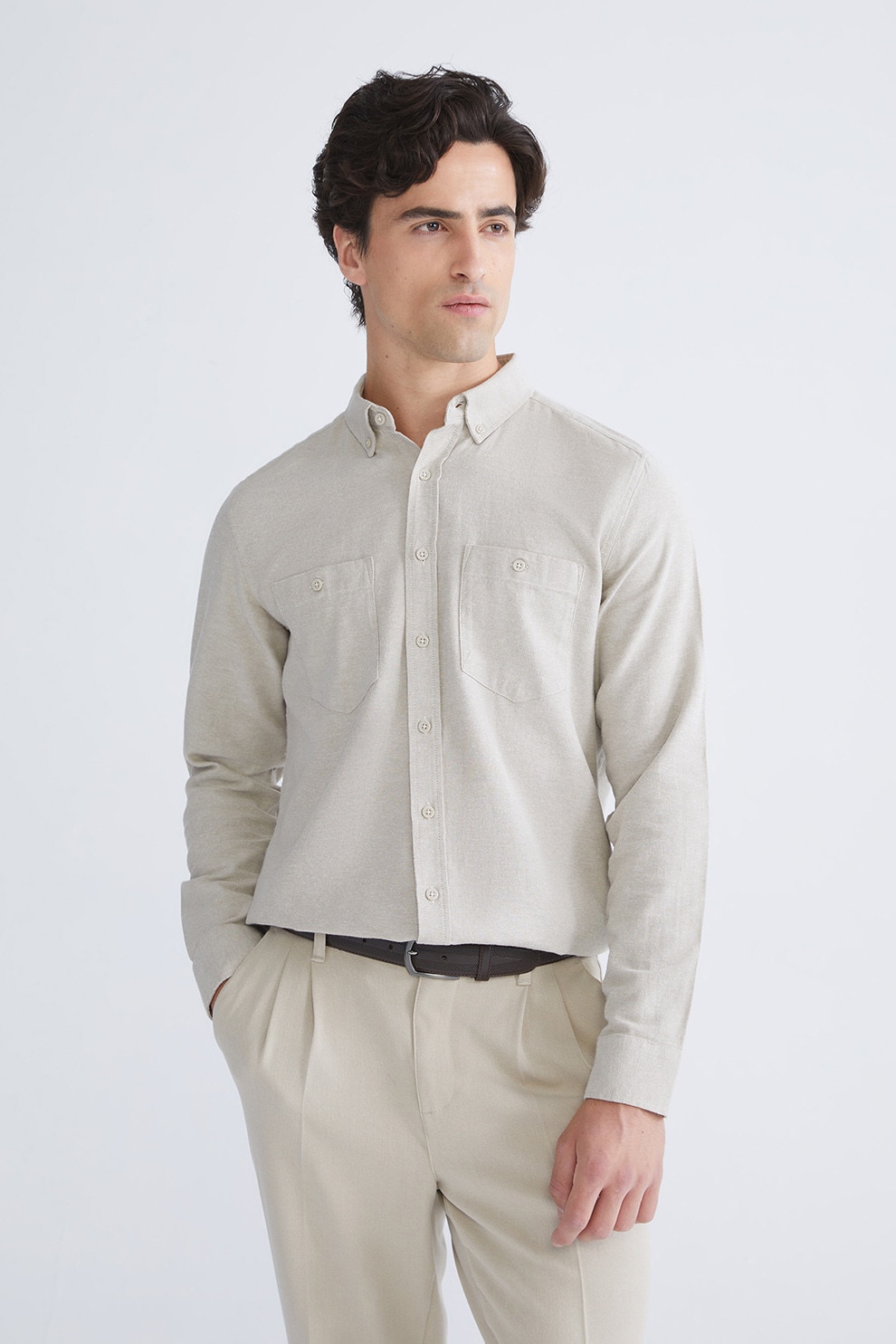 LC WAIKIKI, Camasa cu guler fixat cu nasturi, Maro nisip, 2XL