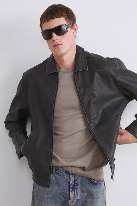 LC WAIKIKI, Jacheta din piele ecologica cu buzunare oblice, Negru