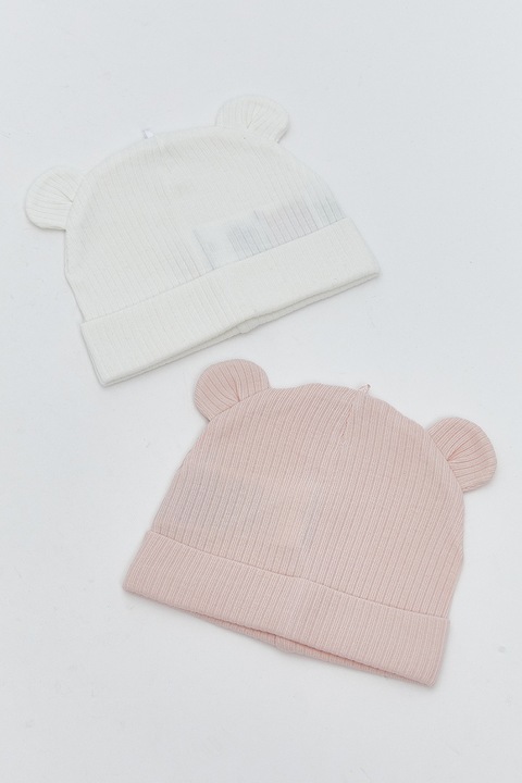 LC WAIKIKI, Set de caciuli striate - 2 piese, 42-47 CM, Alb/Roz pastel