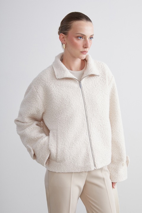 LC WAIKIKI, Jacheta supradimensionata cu fermoar, Alb, XL