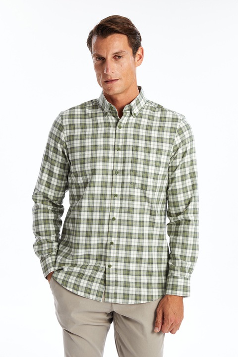 LC WAIKIKI, Camasa Oxford cu model in carouri, Alb/Verde, L