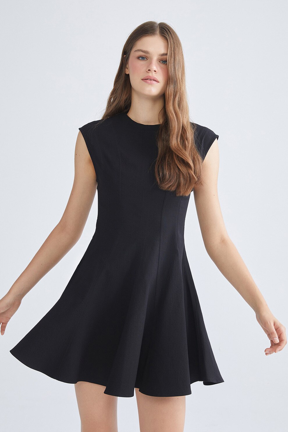 LC WAIKIKI, Rochie evazata cu model uni, Negru, M