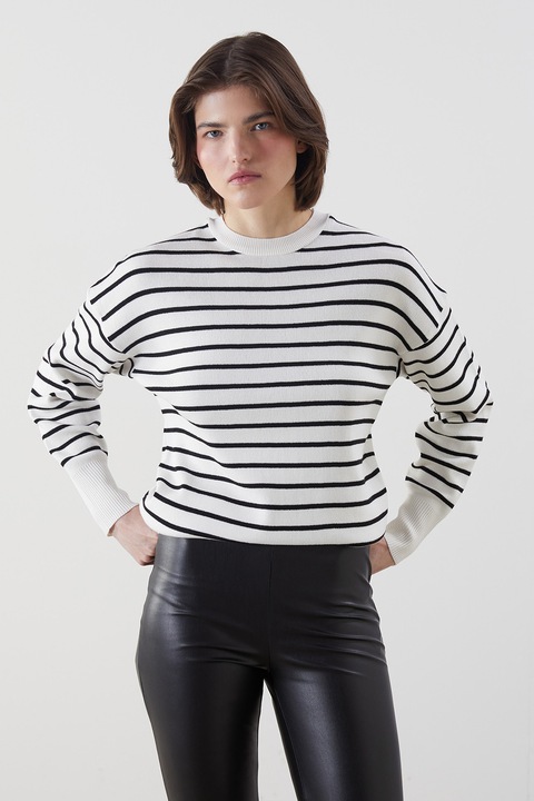 LC WAIKIKI, Pulover cu decolteu la baza gatului, Alb murdar/Bleumarin