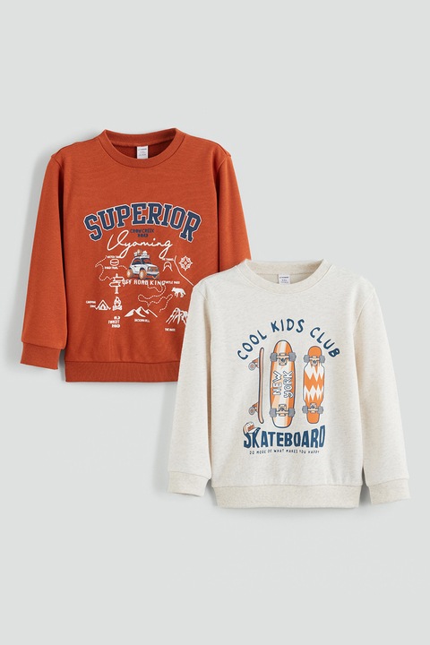 LC WAIKIKI, Set de bluze de trening cu imprimeu grafic - 2 piese, Caramiziu/Crem