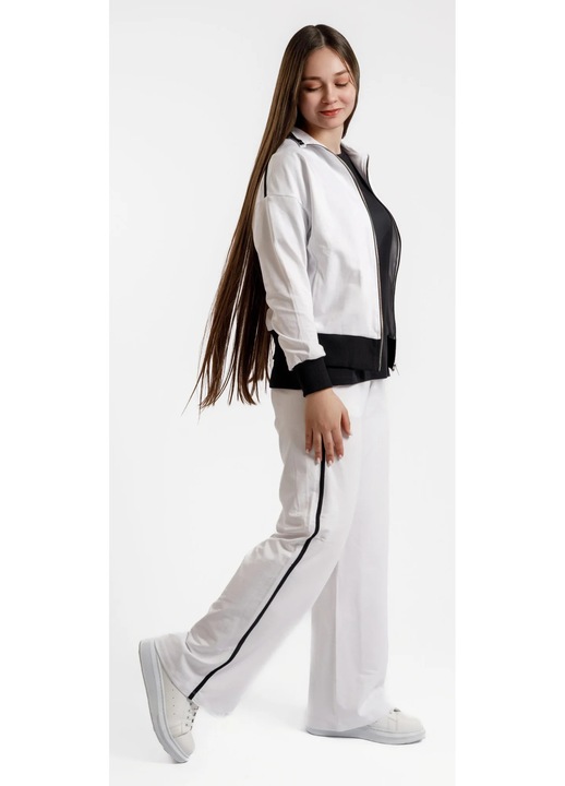 Trening din bumbac cu fermoar pentru dame, Alb
