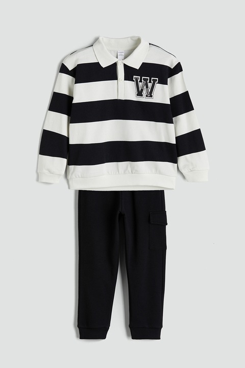 LC WAIKIKI, Set de bluza polo si pantaloni de trening, Alb/Negru, 80-92 CM