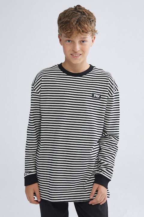 LC WAIKIKI, Bluza cu decolteu la baza gatului si model in dungi, Alb/Bleumarin