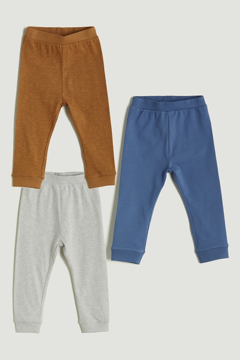 LC WAIKIKI, Set de pantaloni de trening cu model uni - 3 perechi, Maro/Gri/Albastru