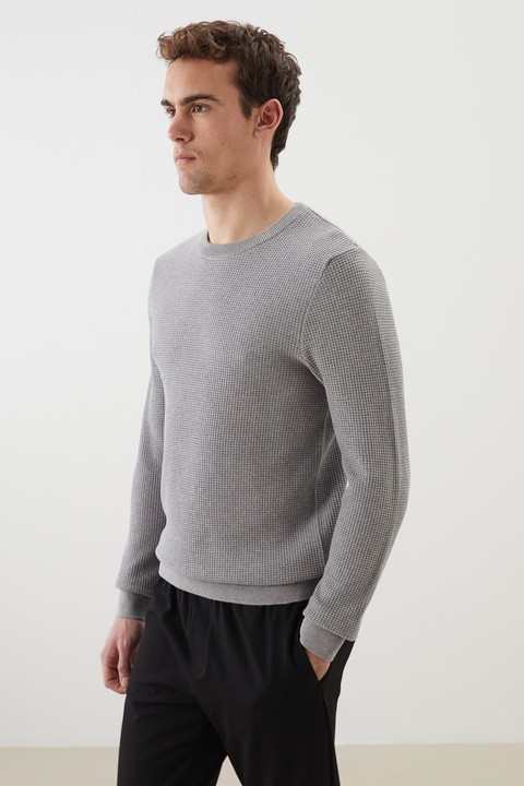 LC WAIKIKI, Pulover regular fit cu decolteu la baza gatului, Gri deschis, XL