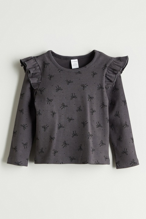 LC WAIKIKI, Bluza cu imprimeu si volane, Gri inchis, 74-80 CM