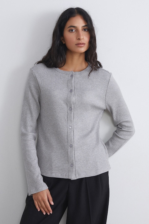 LC WAIKIKI, Cardigan striat cu nasturi, Gri melange