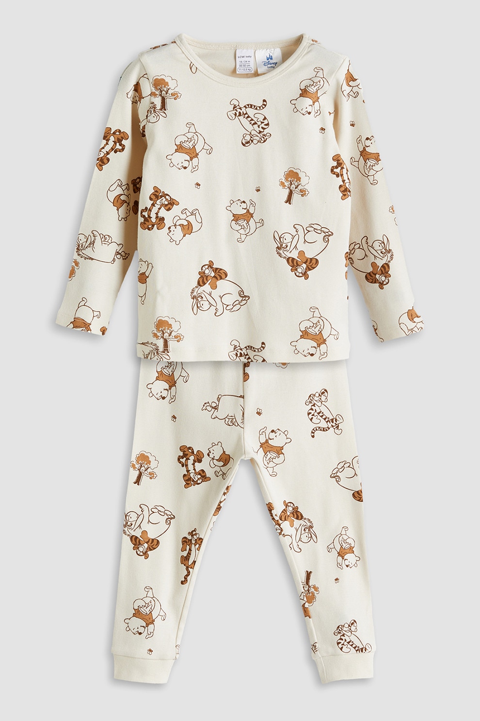 LC WAIKIKI, Pijama din bumbac cu imprimeu, Alb fildes, Caramel, 74-80 CM