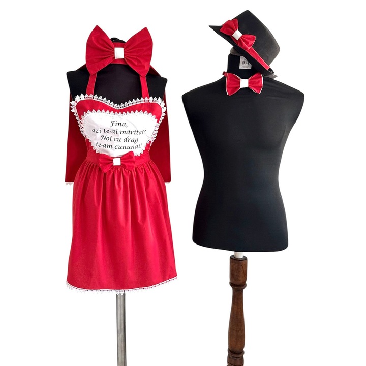 Set dezgatit mireasa si mire 4 piese sort, esarfa, palarie, papion, personalizat