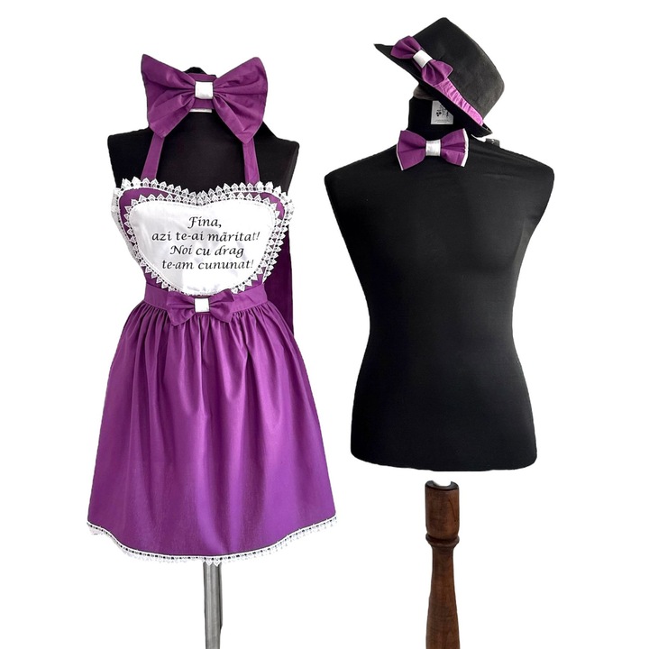 Set dezgatit mireasa si mire 4 piese sort, esarfa, palarie, papion, personalizat