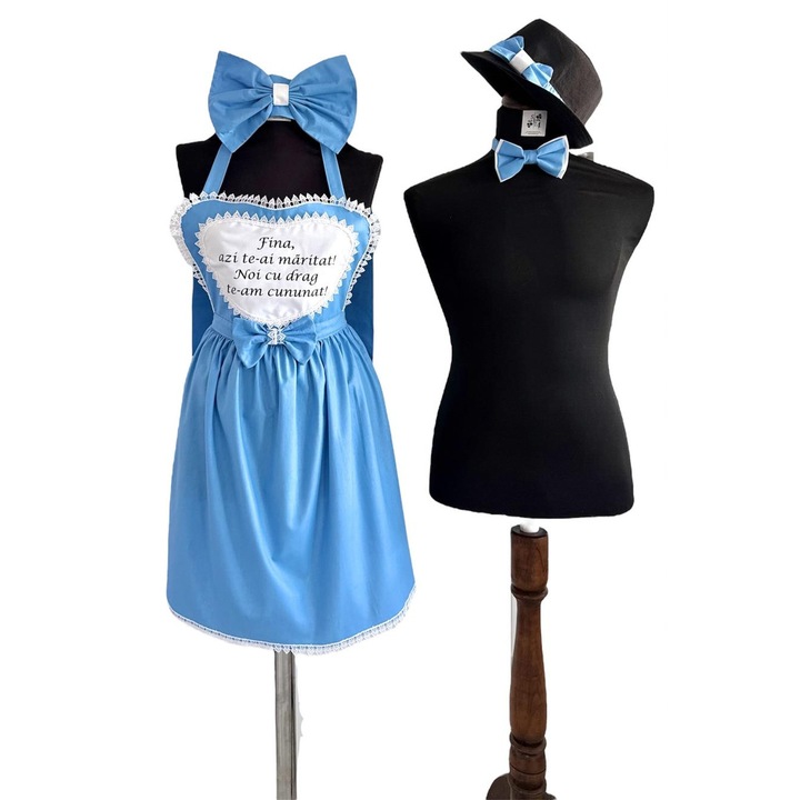 Set dezgatit mireasa si mire 4 piese sort, esarfa, palarie, papion, personalizat