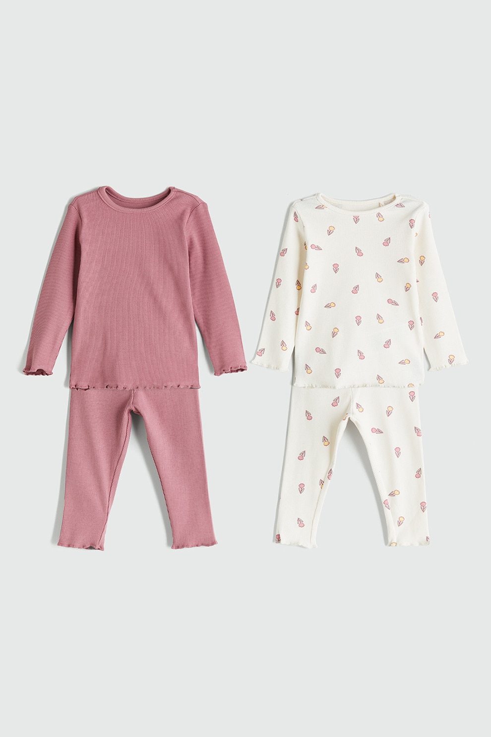 LC WAIKIKI, Set de pijamale din amestec de bumbac - 2 perechi, Alb murdar, Rosu capsuna, 62-68 CM